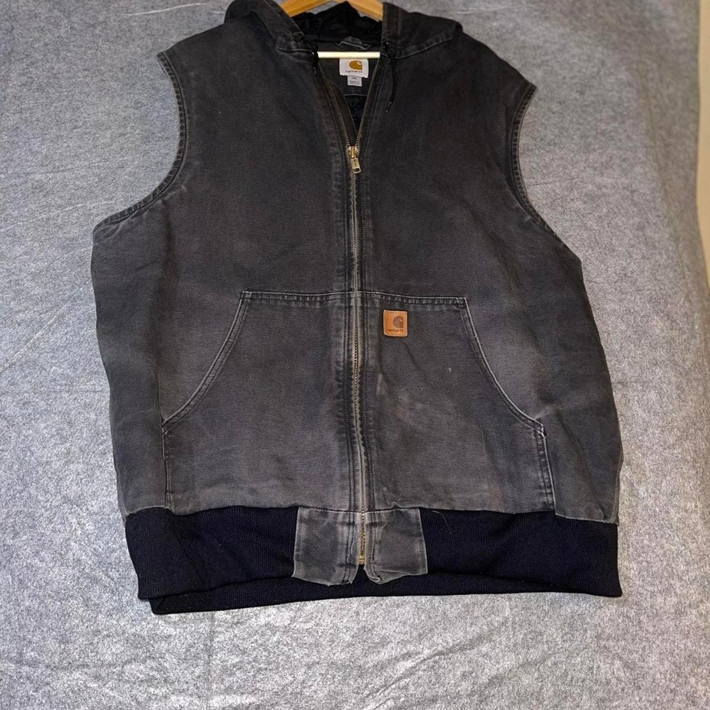 Carhartt Mens 2XL Faded Black Duck Canvas Quilted Lined Hooded Vest 100121